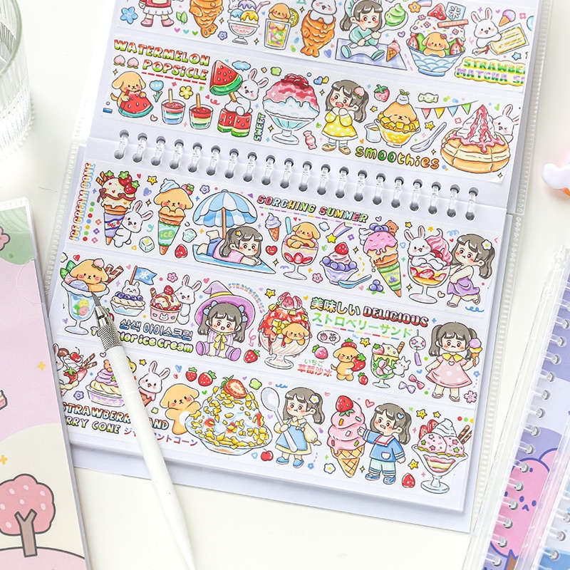 Sổ Chiết Sticker Washi 30 Tờ Size A5 Bìa Bọc PVC Chống Thấm Nước Hình Cô Gái Dễ Thương Nhiều Màu Sắc Mẫu 2022