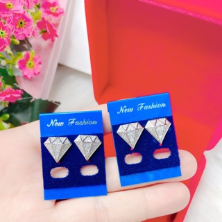 Bông tai hình kim cương mạ bạch kim