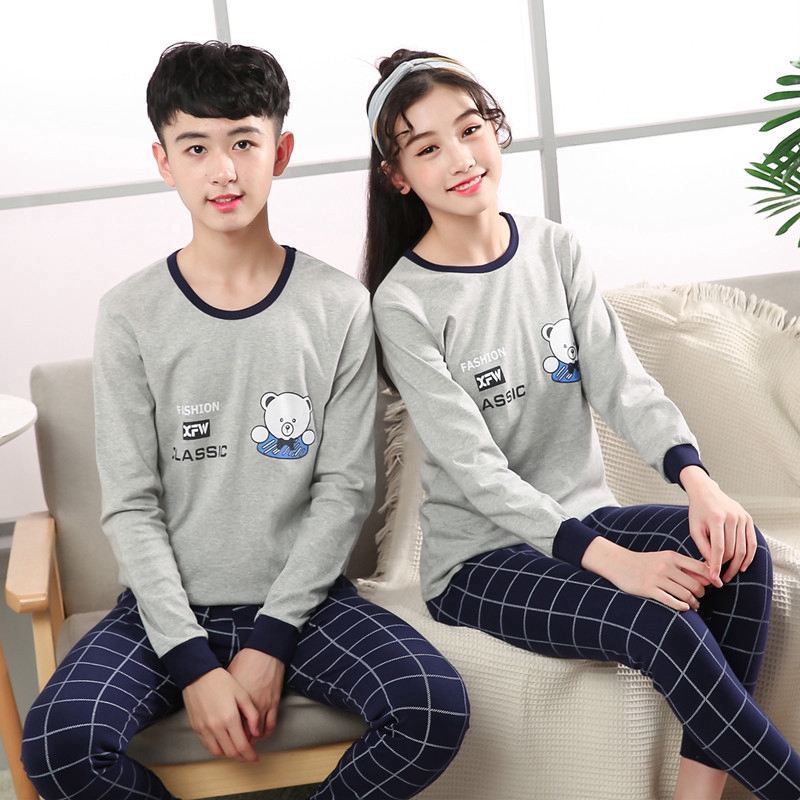 Pyjamas Kids Soft Cartoon Pajamas 8-18Yrs Boy 2pcs Cotton Breathable Sleepwear Shirt+Pants Sleep Wear Girls Homewear Clothes