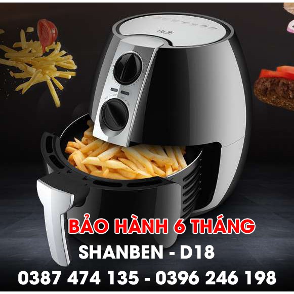 (BẢO HÀNH 6 THÁNG) - NỒI CHIÊN KHÔNG DẦU- SHANBEN - D18 DUNG TÍCH 4.5L - CÔNG SUẤT 1400W-220V