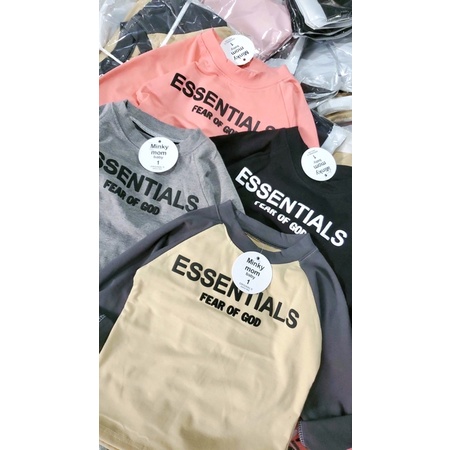 Áo Phông Cotton Dài Tay Thu Đông Cho Bé Trai Bé Gái Chữ Essentials Size 8-20kg