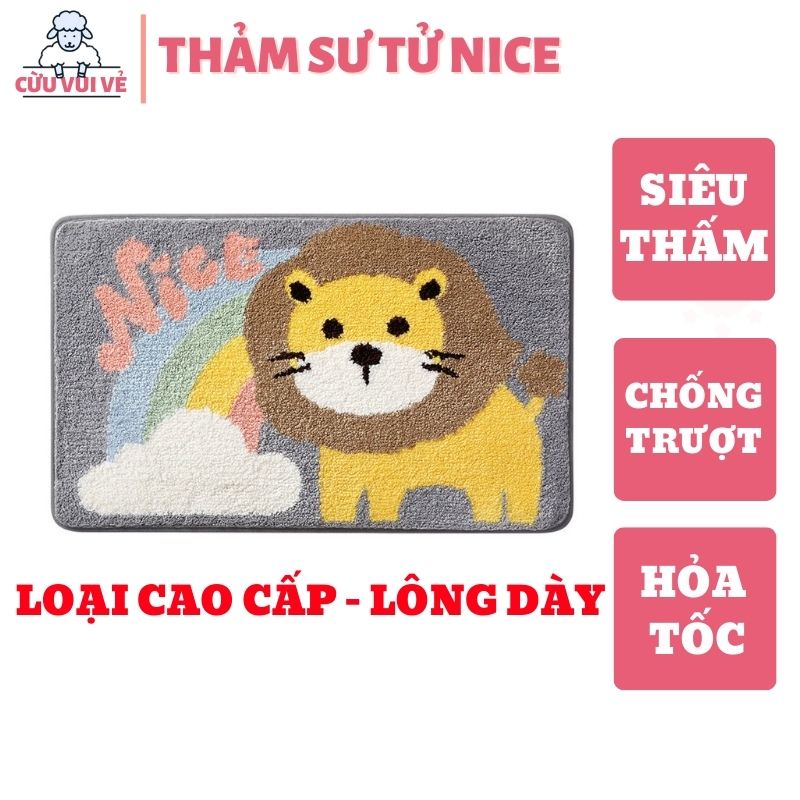 Thảm Chùi Chân Siêu Thấm, Chống Trượt Hình Sư Tử NICE