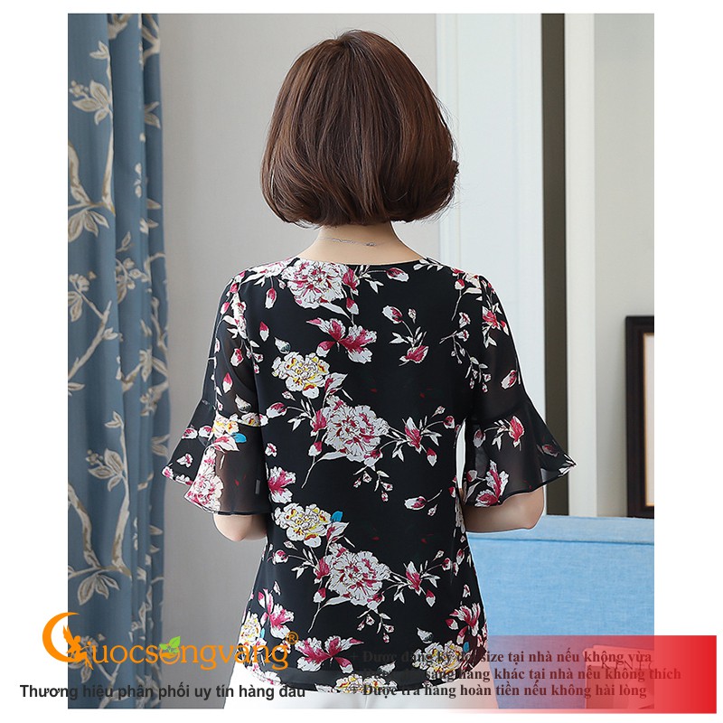 Áo hoa nữ tay loe chiffon áo nữ cổ tròn dáng suông GLA265 Cuocsongvang