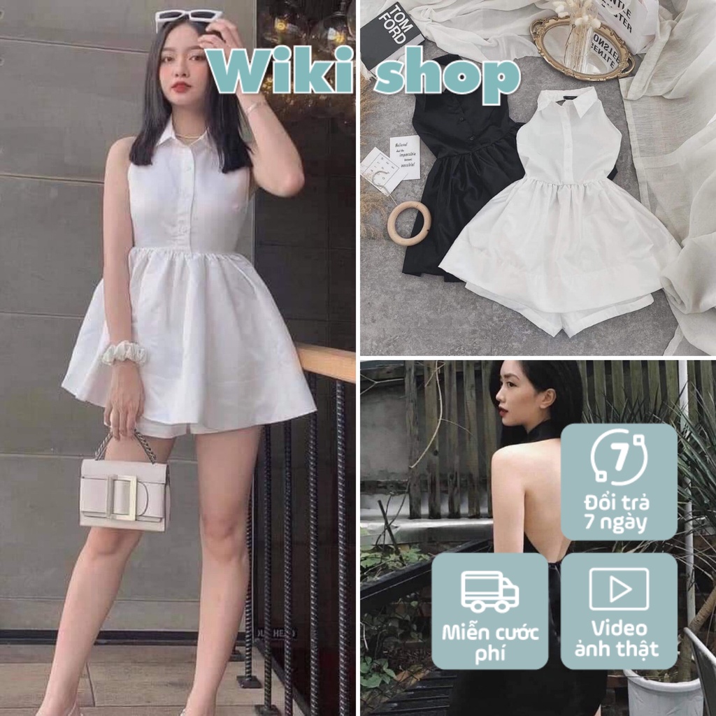 Set bộ hở vai freesize 2 màu đen trắng - Set bộ đồ sát nách dáng peplum hở lưng sexy mix quần sooc cưc xinh