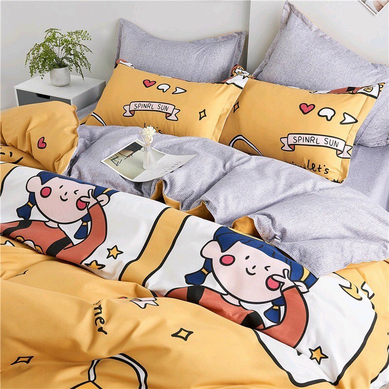 Bộ chăn ga gối coton poly Emmidecor - Mẫu cô gái sun