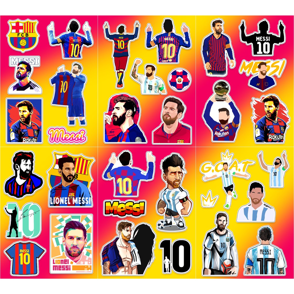 Sticker Messi | Hình Dán Cầu Thủ Bóng Đá Chất Liệu Decal IN Siêu Nét Cắt Sẵn Từng Hình Dán Mũ Bảo Hiểm Chống Nước