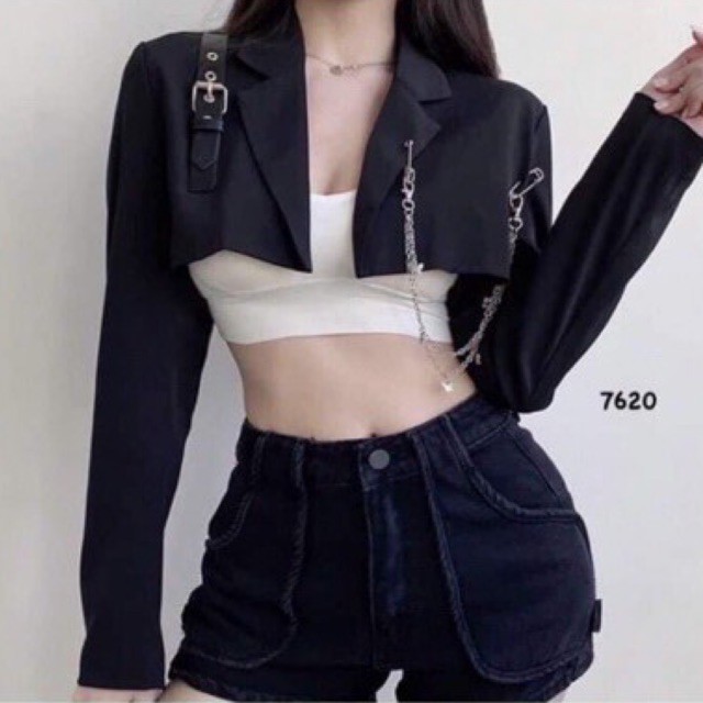 [Mã FAXANH1505 giảm 10K đơn 50K] Áo vest croptop kèm xích