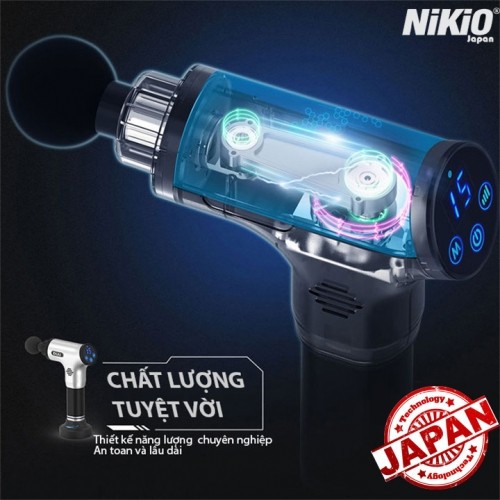 Súng massage gun chính hãng Nhật Bản Nikio NK-171 - Xám - 6 đầu, 5 chế độ - GIÁ HOT