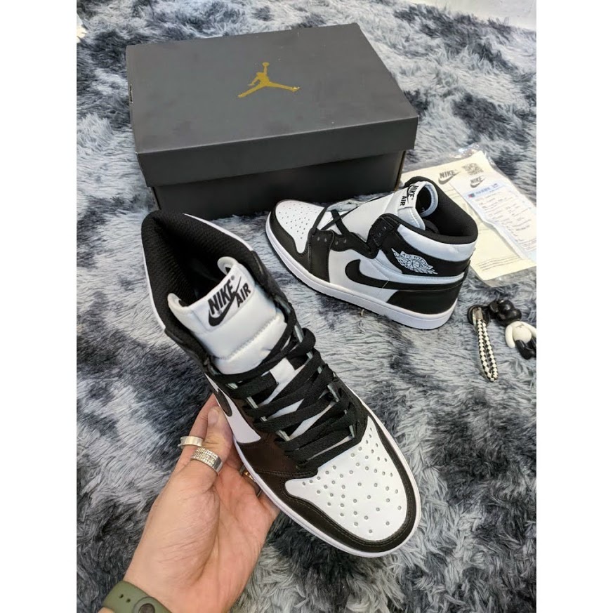 Giày thể thao Jordan cổ cao đen trắng, Giày Air Jordan high 1 panda cao cổ nam nữ tặng box