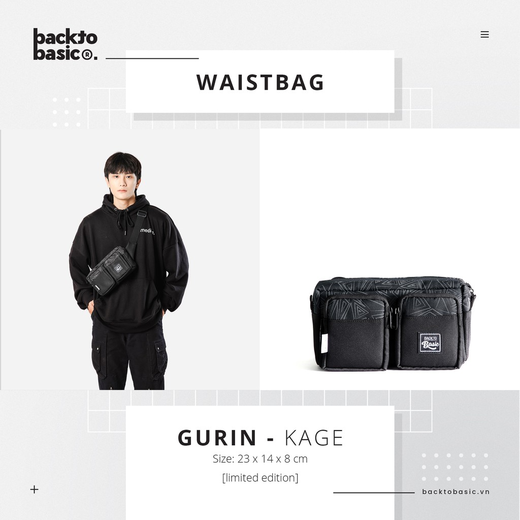 Túi bao tử - Túi đeo hông cao cấp Back To Basic - GURIN KAGE [bản giới hạn] chống thấm tốt, nhiều ngăn
