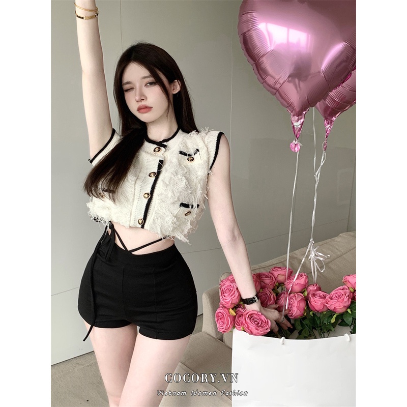 Set Áo Croptop Cột Dây + Quần Short Lưng Cao Thời Trang Quyến Rũ Cho Nữ