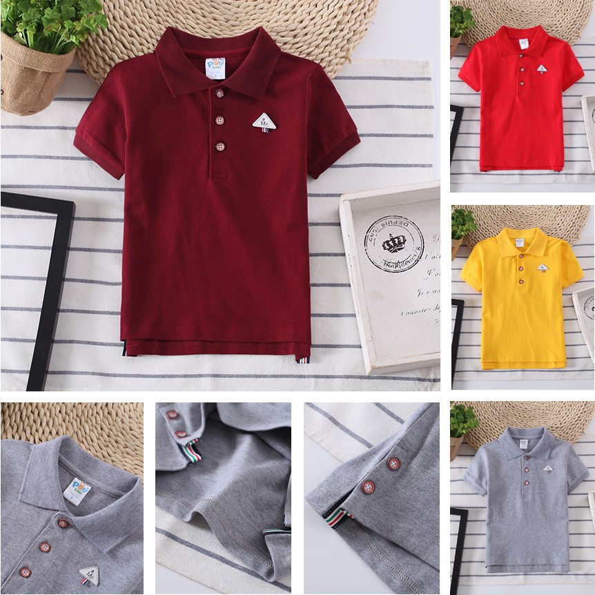 Ready Stock Kids Clothes Boy T-shirt Pure Cotton Boys fashion Children polo shirt Short Sleeve Hooded Comfortable Lapel