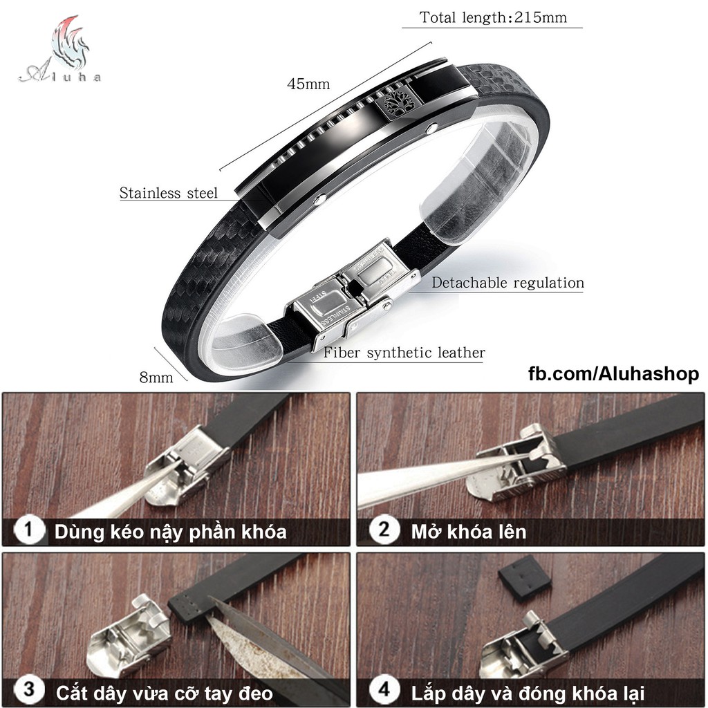 Vòng tay da phong cách Hàn Quốc cực cool tùy chỉnh kích thước - VLT1402 - Aluha