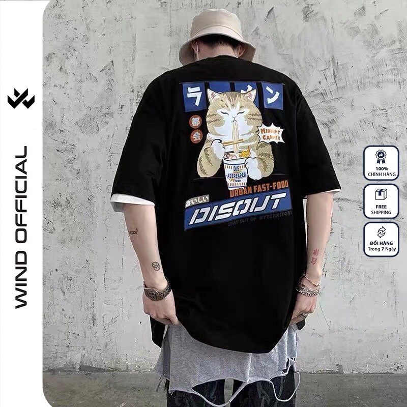Áo thun tay lỡ Wind phông unisex form rộng Mèo Ly nam nữ cotton oversize ulzzang