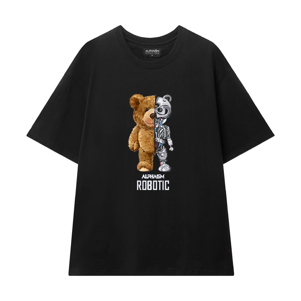 Áo phông cotton BEAR ROBOTIC - áo thun form rộng tay lỡ in hình local brand ALPHAISM mã AM02