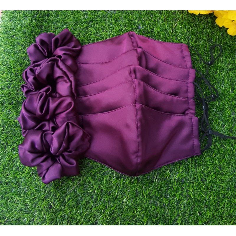 Combo khẩu trang phi lụa kèm cột tóc