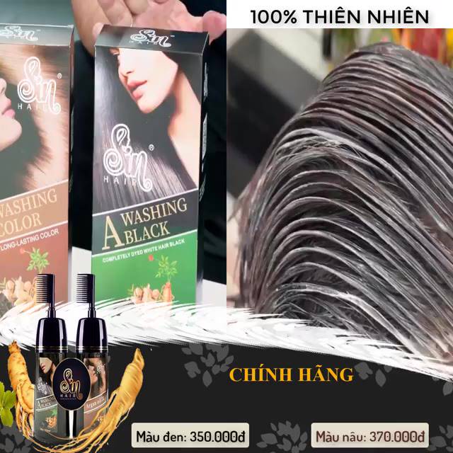 Dầu gội đầu phủ bạc màu Hộp 10 gói Nâu SIN HAIR Nhật Bản 300ml, phủ bạc đều màu tự nhiên không hại cho da