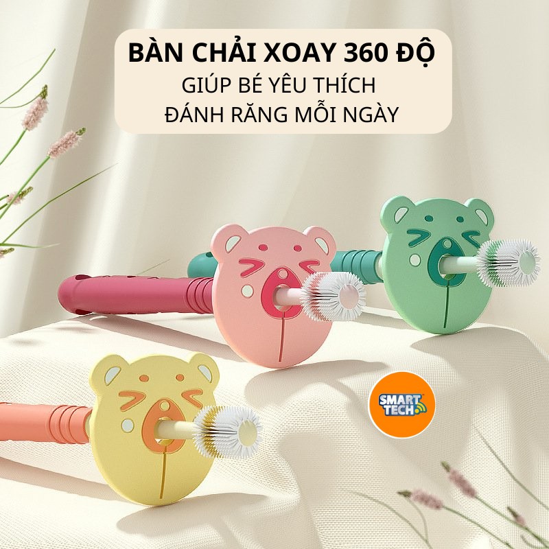 Bàn chải đánh răng nano siêu mềm xoay 360 độ cho bé STARRY, Bàn chải cầm tay có vách ngăn an toàn, phù hợp trẻ từ 1 tuổi