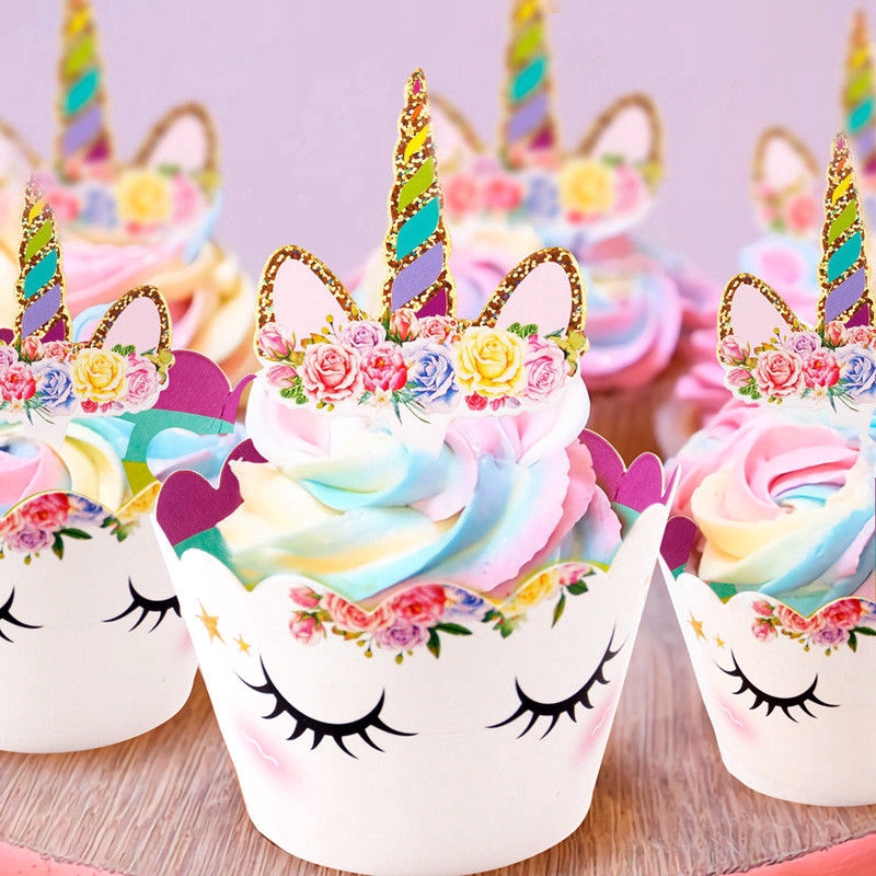 Set 24 phụ kiện trang trí bánh cupcake hình cầu vồng