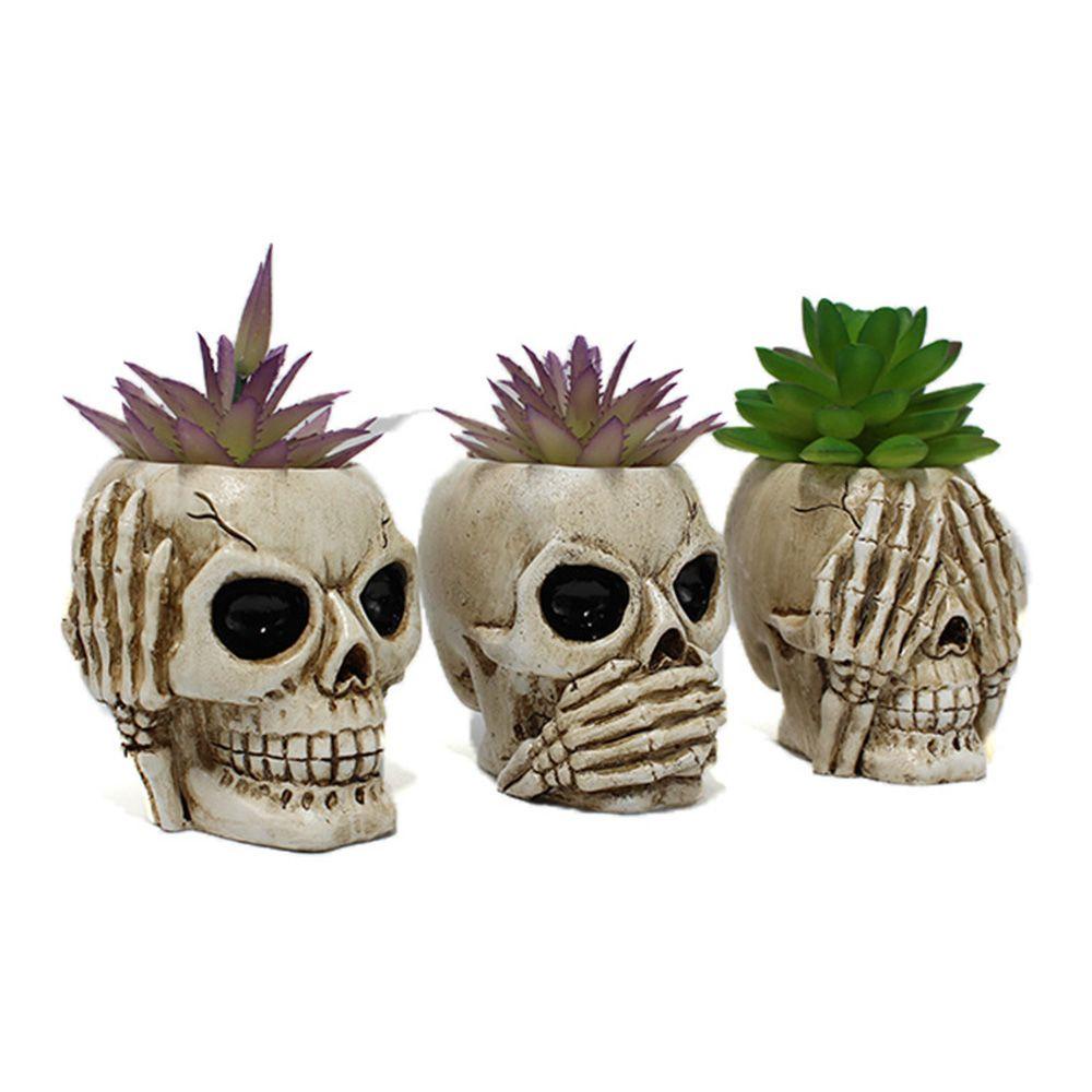 YIYU Chậu Hoa Hình Đầu Lâu Bằng Nhựa Resin Trang Trí Ban Công / Sân Vườn