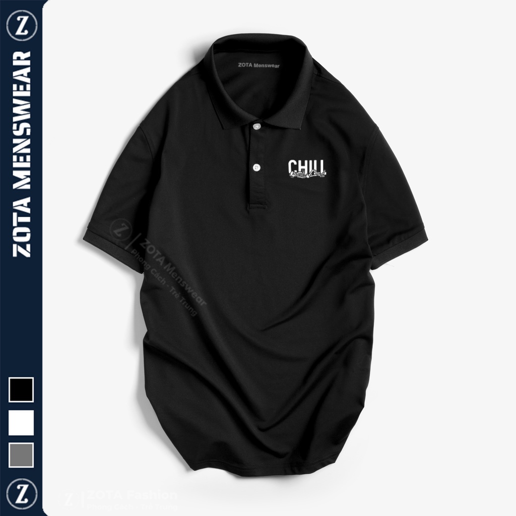 Áo polo nam ZOTA chất vải CVC xuất xịn, áo thun nam in Chill ở ngực PL89