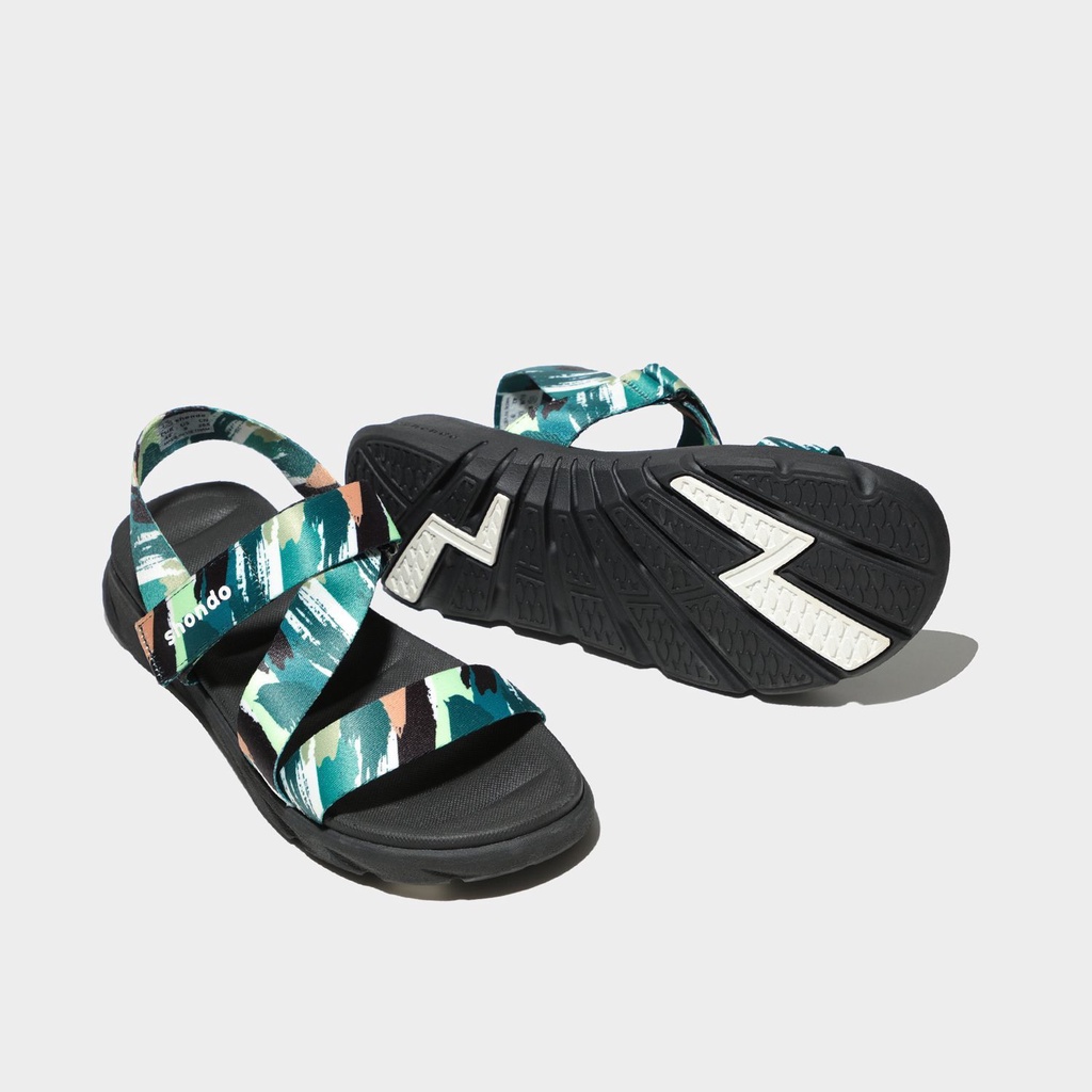 Giày Sandal Shondo F6 sport ombre đế đen đai vệt sơn xanh lá F6S1040