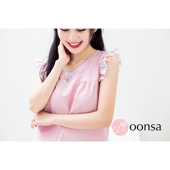 Đồ ngủ nữ tơ linen Bèo Sọc Cổ Tròn [ Moonsa ]