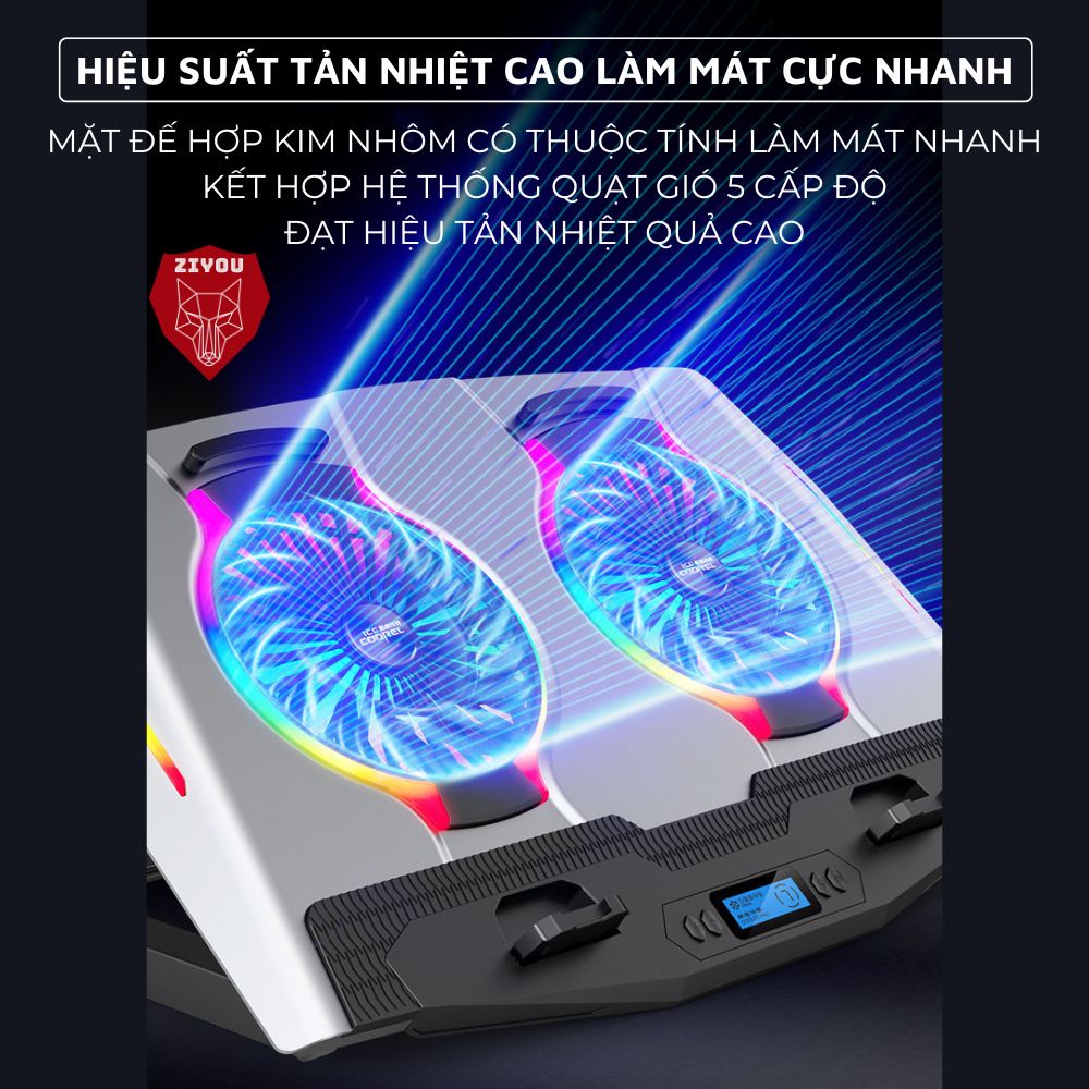 Đế Tản Nhiệt Cao Cấp Ziyou N9 Led RGB Hệ Thống Quạt TURBO Làm Mát Nhanh Vận Hành Êm Ái | BigBuy360 - bigbuy360.vn