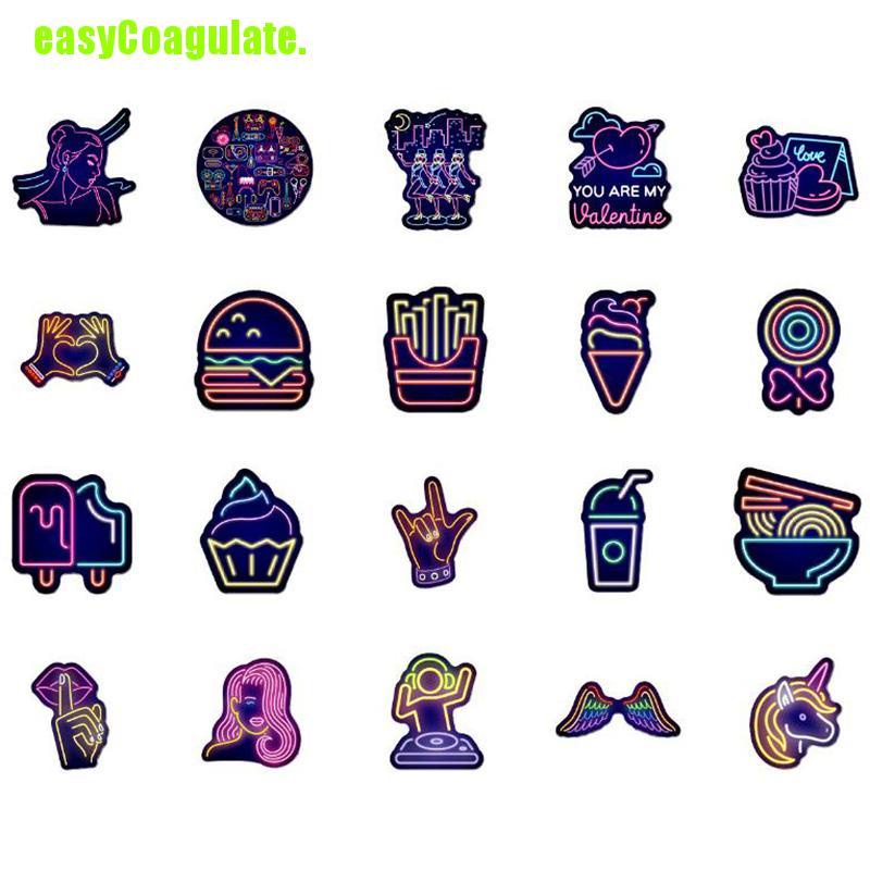 Bộ 50 miếng dán neon chống thấm nước trang trí vali/ ván trượt/ máy tính xách tay