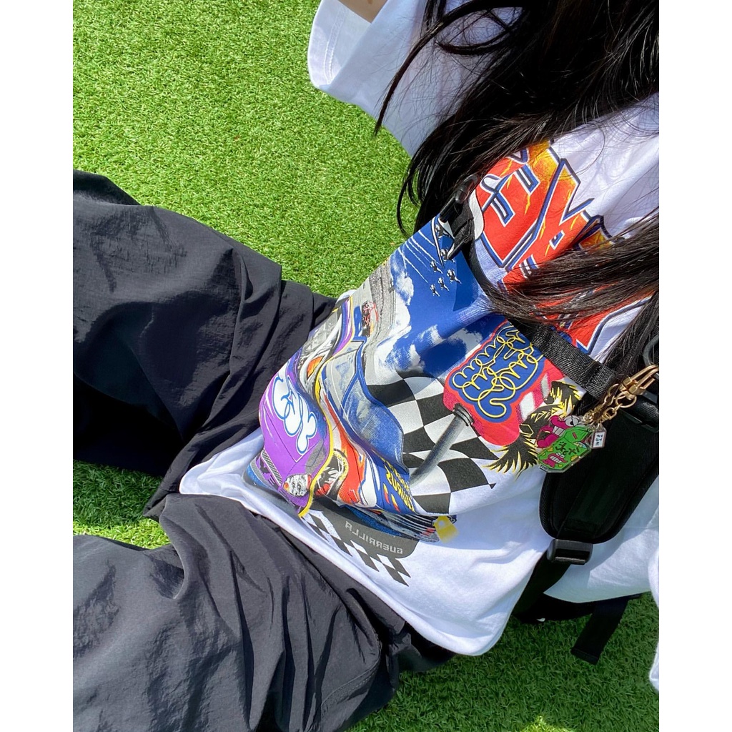 Áo Thun Vintage Racing Yeseyesee Tay Lỡ Unisex - Đen/Trắng Cổ Tròn | Blackwork