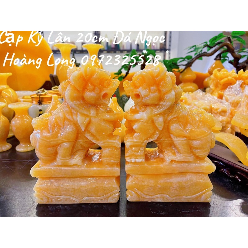 Cặp Kỳ Lân Đá Ngọc Hoàng Long Cao 20cm - Nặng 7kg