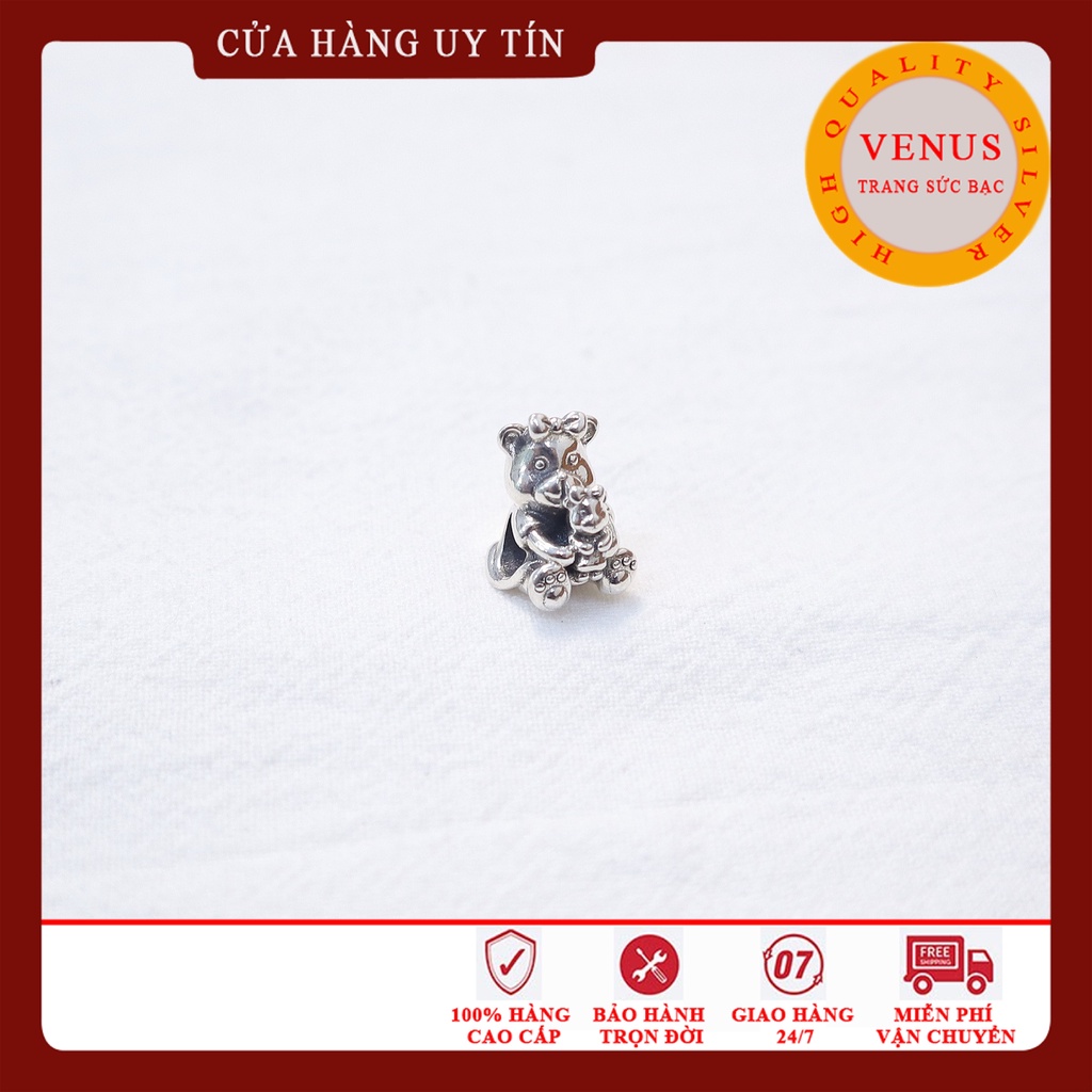 [Charm bạc 925 cao cấp] Charm bạc gấu mẹ ôm gấu con- Mã sản phẩm VENUSS5