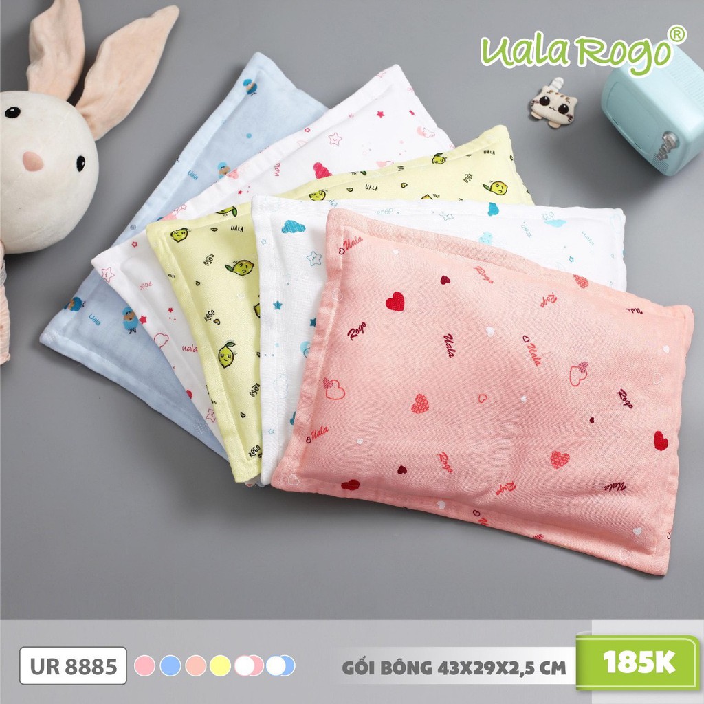 Gối bông Uala Rogo cho bé sơ sinh , mỏng, bông, không vón cục