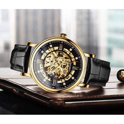 Đồng hồ nam chính hãng Lobinni LB9010G-D2 Kính sapphire,Chống nước,BH 24 tháng,Máy cơ Automatic,mặt lộ cơ,dây da đen