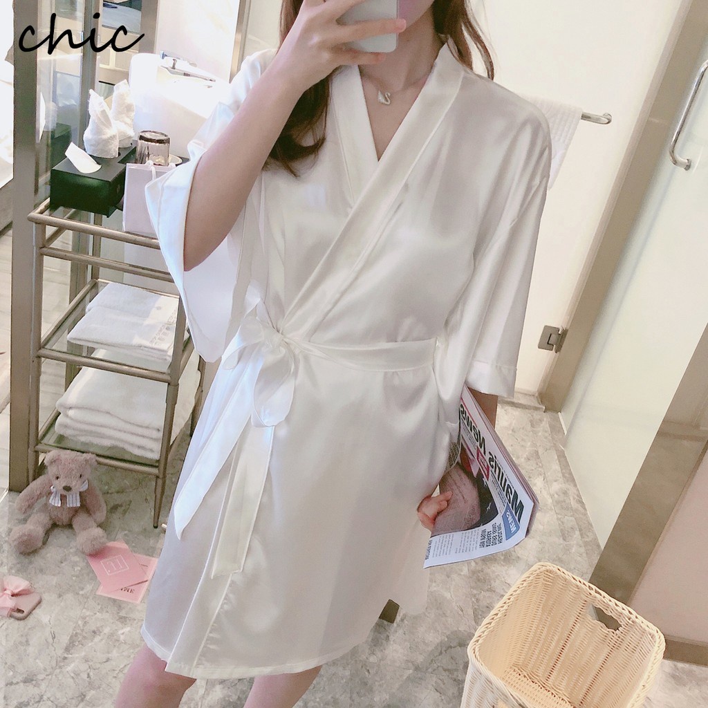 Áo Choàng Ngủ Vải Satin Dáng Dài Màu Trơn Thời Trang Cho Nữ | BigBuy360 - bigbuy360.vn