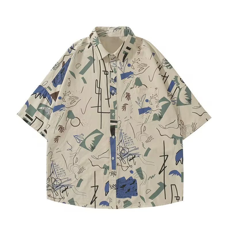 Áo Sơ Mi Mùa Hè Dáng Rộng Tay Ngắn In Hoạ Tiết Graffiti Thời Trang Mùa Hè Mới 2022 Cho Nam