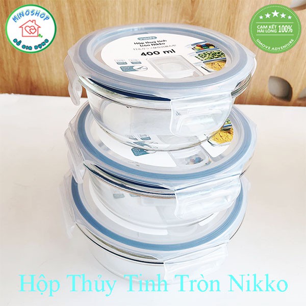 [3 Size] Hộp Thủy Tinh Tròn Đựng Thực Phẩm, Hộp Cấp Đông Nikko Tròn 400ml 620ml 950ml