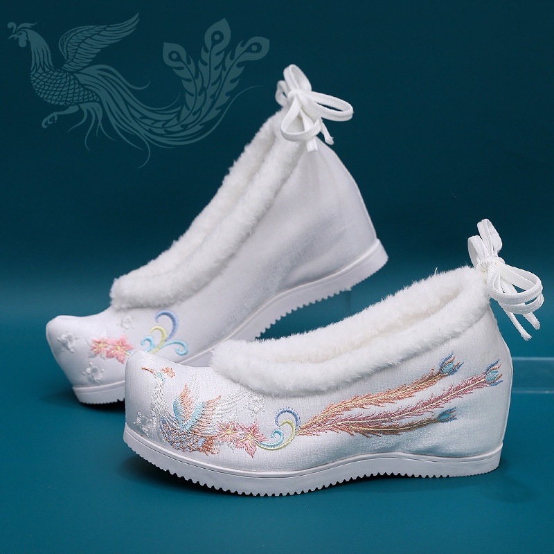 Giày Vải cotton Tăng Chiều Cao 7cm Thêu Họa Tiết hanfu Cổ Điển Mùa Thu Đông Cho Nữ