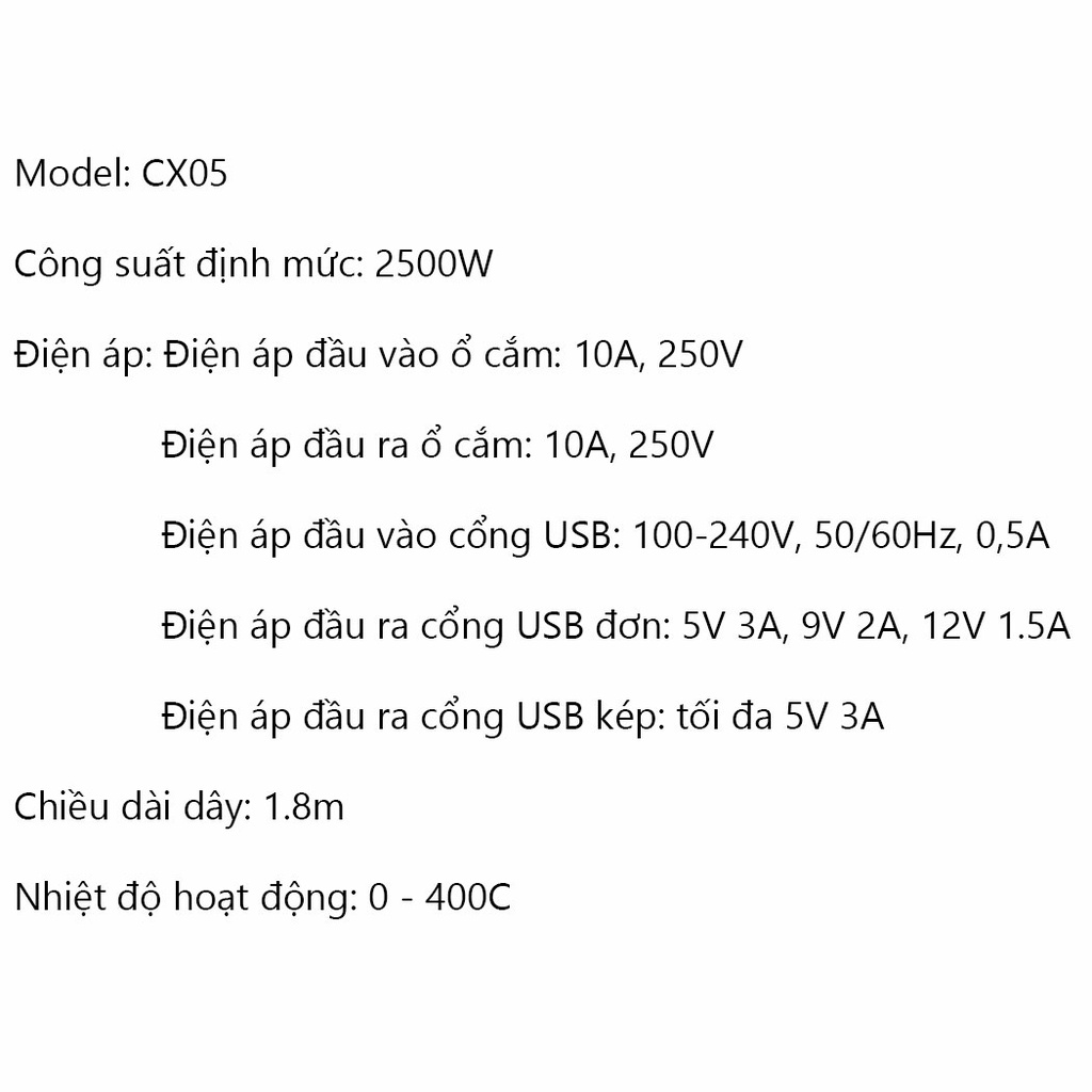 [Mã BMBAU50 giảm 7% đơn 99K] Ổ cắm điện Xiaomi Zmi CX05 6 cổng AC 2 cổng USB sạc nhanh tối đa 18W dài 1.8m