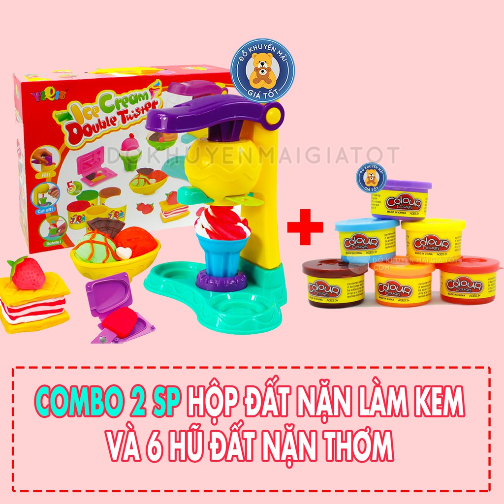Đồ chơi đất nặn cho bé mẫu máy làm kem có khuôn và 6 hủ đất nặn thêm mềm dẻo không dính tay
