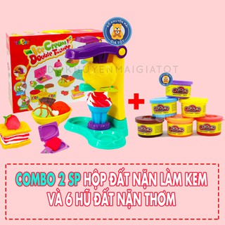 Đồ chơi đất nặn cho bé mẫu máy làm kem có khuôn và 6 hủ đất nặn thêm mềm dẻo không dính tay