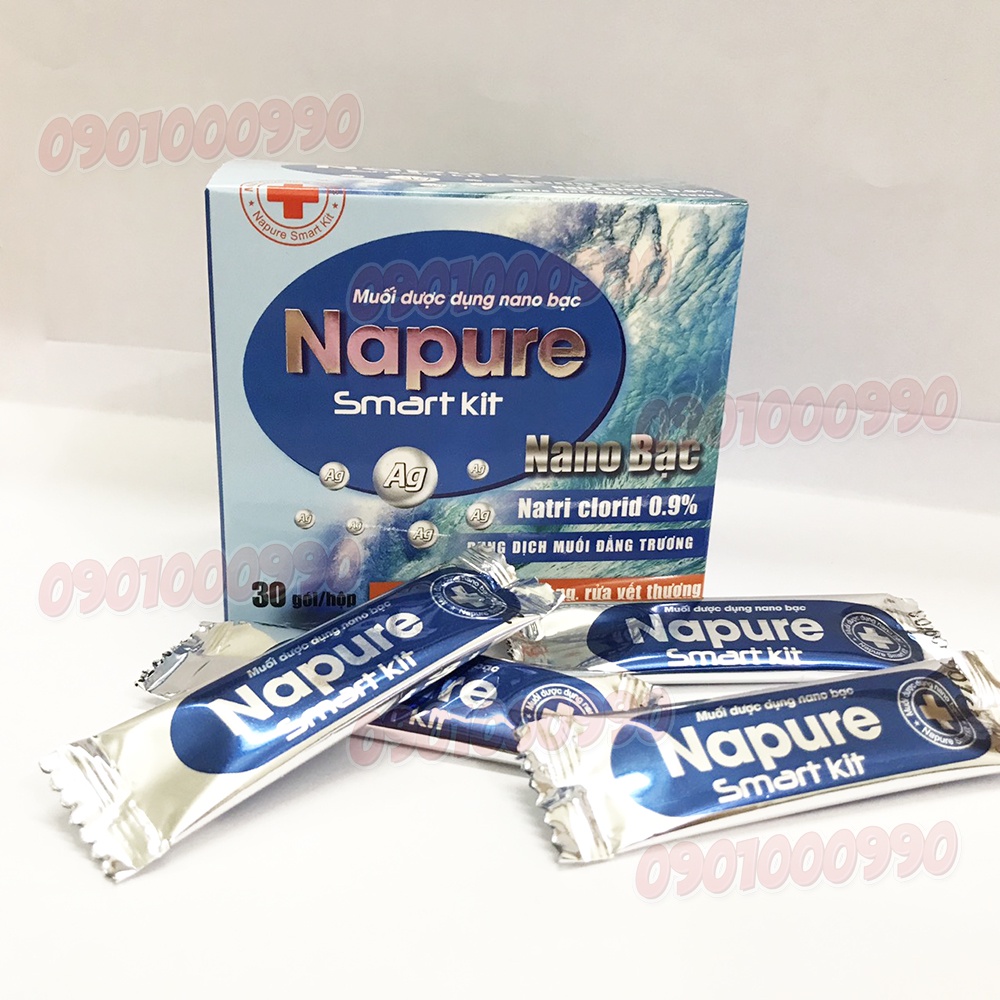Gói muối dược dụng Napure chứa Nano Bạc - súc miệng, súc họng, rửa vết thương, vệ sinh mắt, mũi, tai...