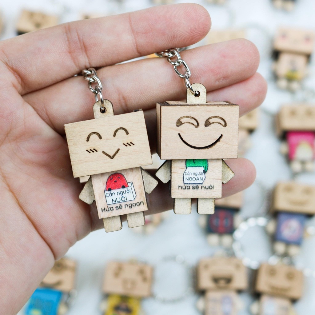 Móc khóa Danbo những câu trendy bằng gỗ dễ thương