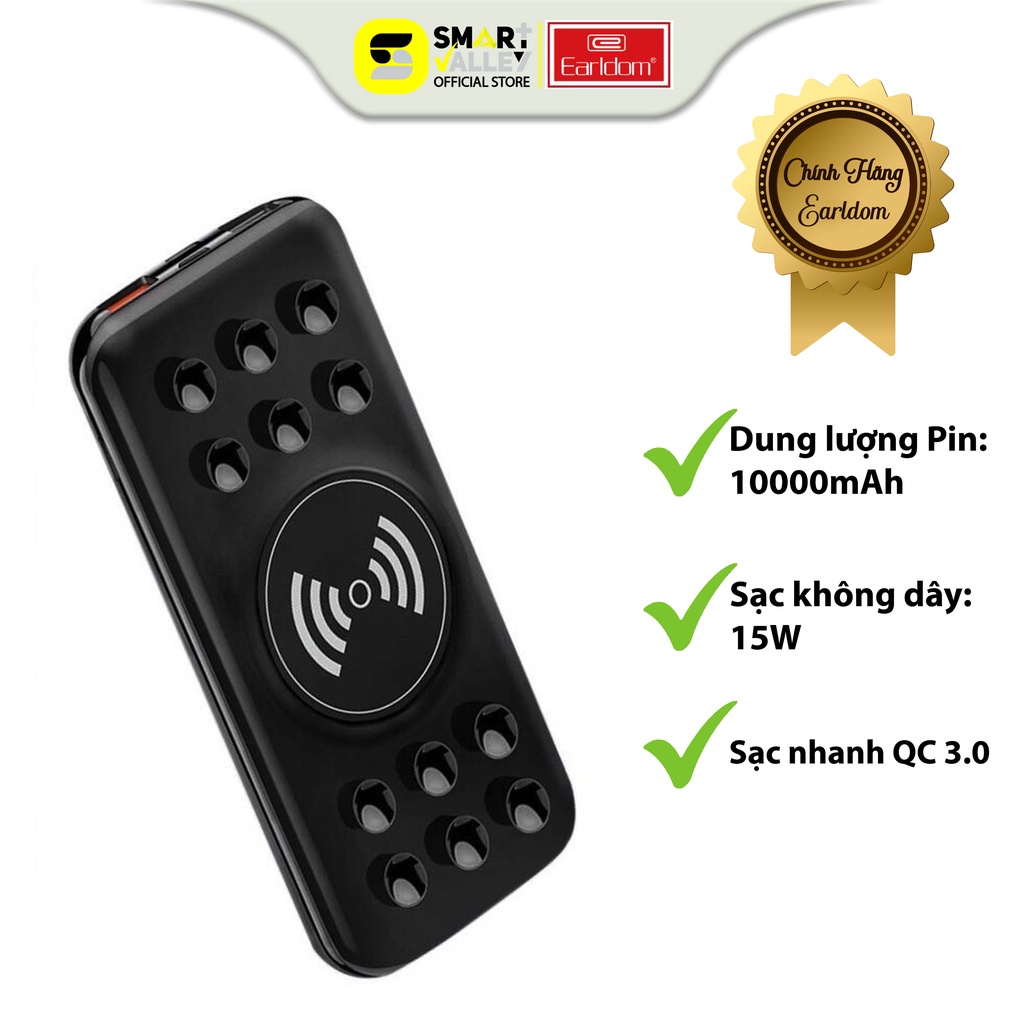 SẠC DỰ PHÒNG KÈM SẠC KHÔNG DÂY 10.000 MAH EARLDOM PD-01 - công nghệ sạc không dây 15w -  thiết kế đặc biệt