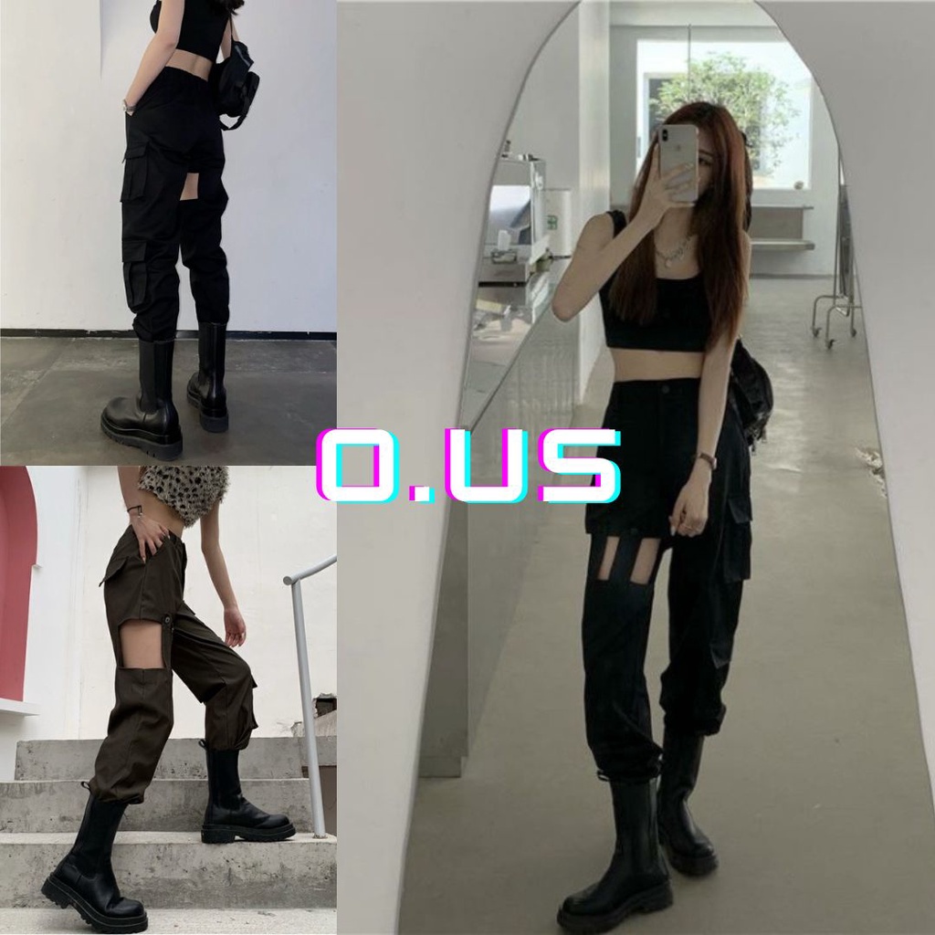 Quần jogger hở đùi dây nối ống suông sexy, quần nhảy hiphop phong cách Châu Âu