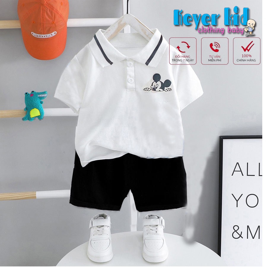 SET Quần Áo Bé Trai Mặc (0 - 5 Tuổi), Đồ Bộ Áo Thun Cotton Cổ Trụ Cộc Tay Hình Mickey Đáng Yêu - KEYER KIDS SZ96