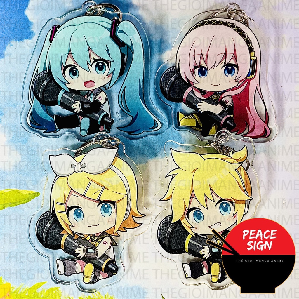 ( Mica trong acrylic ) Móc khóa in hình VOCALOID ver ÔM MIC anime chibi Miku Rin Len Luca dễ thương