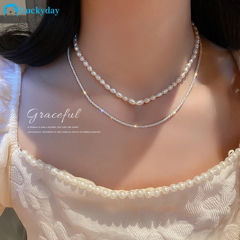 Dây chuyền nhiều lớp đính ngọc trai nhân tạo thời trang cho nữ