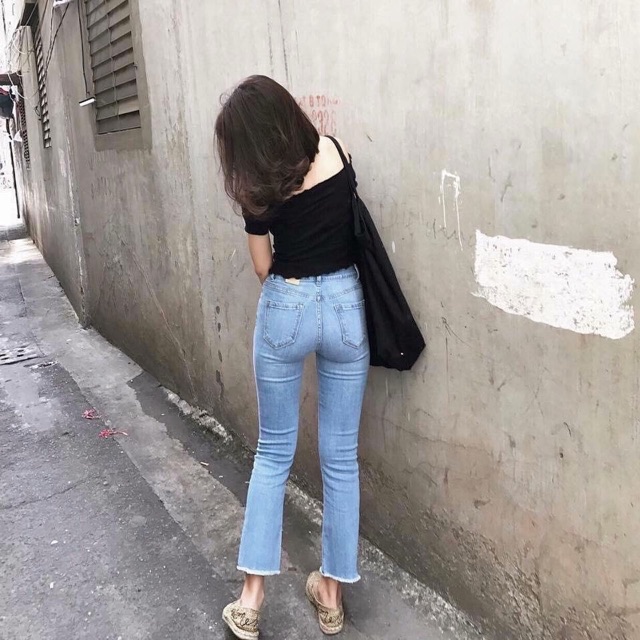 Quần loe ngố trơn lai tua lưng cao Hannah