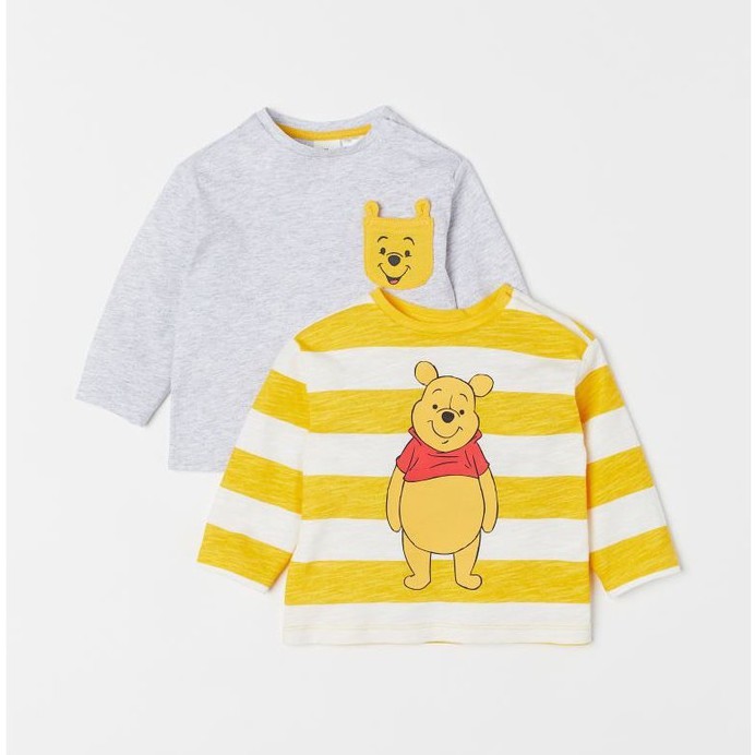 [Rẻ Vô Địch] Áo thun dài tay bé trai - Set 2 áo dài tay gấu POOH Hm chất cotton cho bé trai size 1-6 tuổi